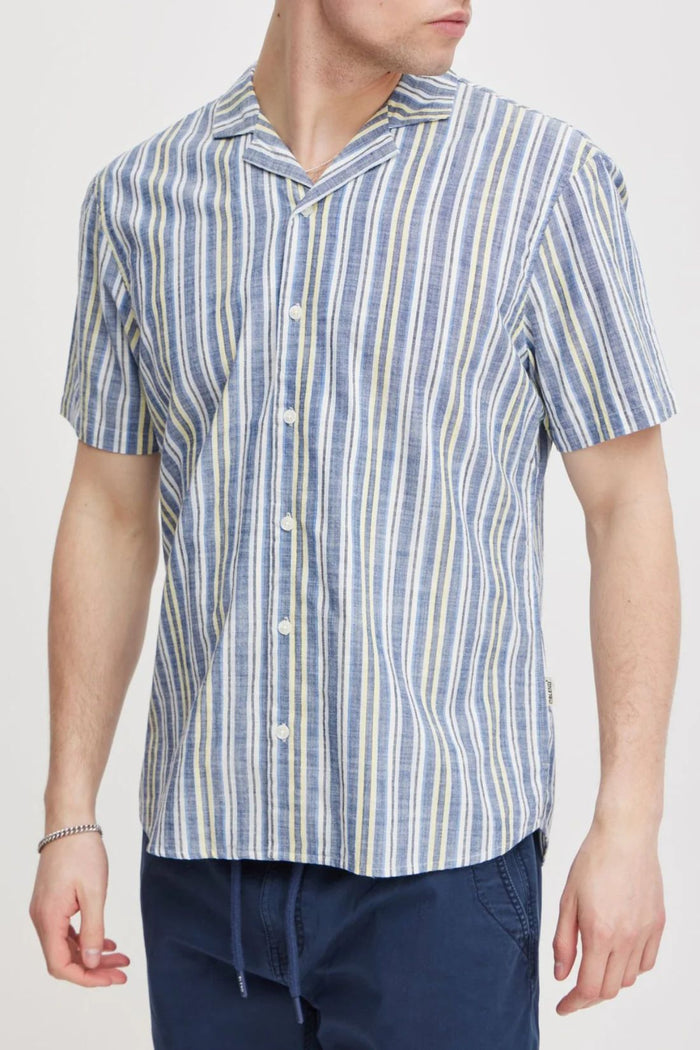 Blend Short Sleeve Stripe Shirt - Navy Peony