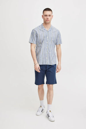 Blend Short Sleeve Stripe Shirt - Navy Peony