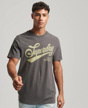 Superdry Vintage Script Workwear T Shirt - Charcoal
