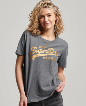 Superdry Vintage Logo Scripted College Tee - Rich Charcoal Marle