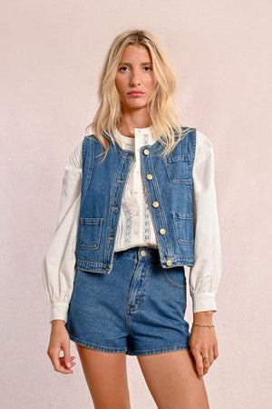 Molly Bracken Sleeveless Jacket - Denim Blue