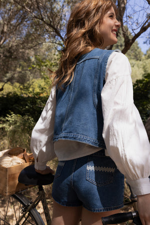 Molly Bracken Sleeveless Jacket - Denim Blue