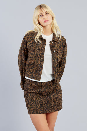 Lili Sidonio Denim Jacket - Leopard Brown