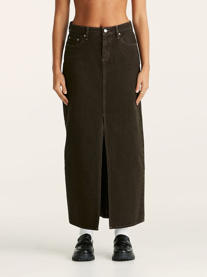 Lee Jeans Mid Rise Maxi Skirt - Dark Coco