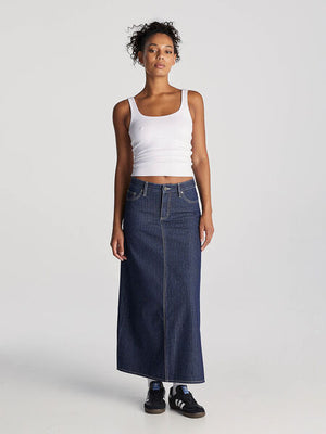 Lee Jeans Mid Rise Maxi Skirt - Indigo Pinstripe