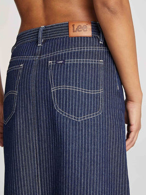Lee Jeans Mid Rise Maxi Skirt - Indigo Pinstripe