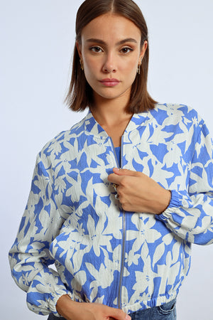 Lili Sidonio Woven Bomber Jacket - Blue Holbox