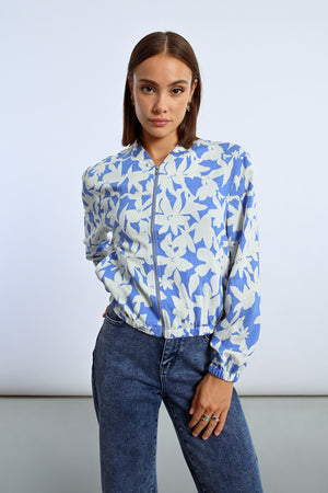 Lili Sidonio Woven Bomber Jacket - Blue Holbox