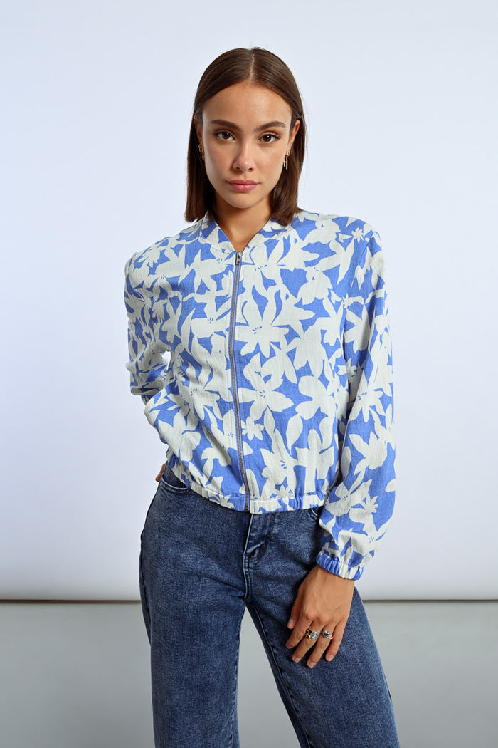 Lili Sidonio Woven Bomber Jacket - Blue Holbox