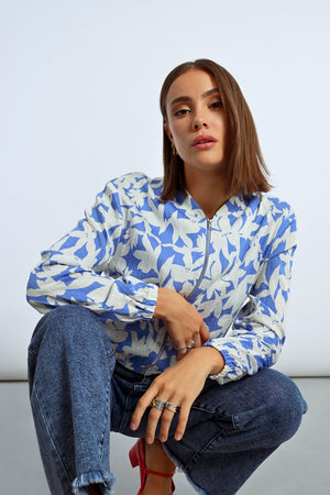 Lili Sidonio Woven Bomber Jacket - Blue Holbox