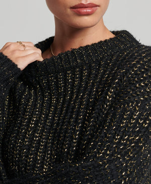 Superdry Metallic Mock Neck Knit - Black/Gold