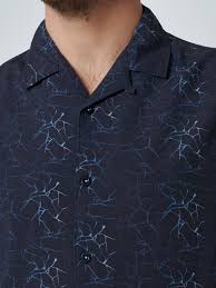 No Excess  Printed Short Sleeve Print Resort Shirt - Indigo