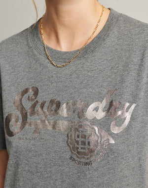 Superdry ﻿Vintage Script Style College Tee - Rich Charcoal Marle